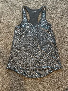 Express Vintage Silver Sequin Racerback Tank (going out top!)